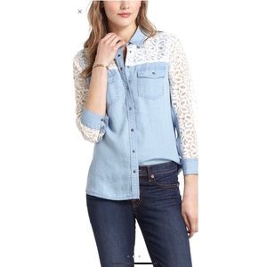 Chambray and Lace Button Down